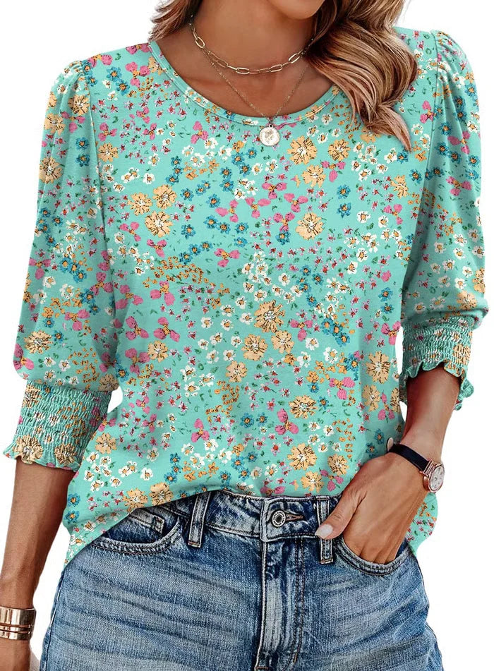 Emily | Women's blouses with an elegant casual look, three-quarter sleeves and pleated cuffs.