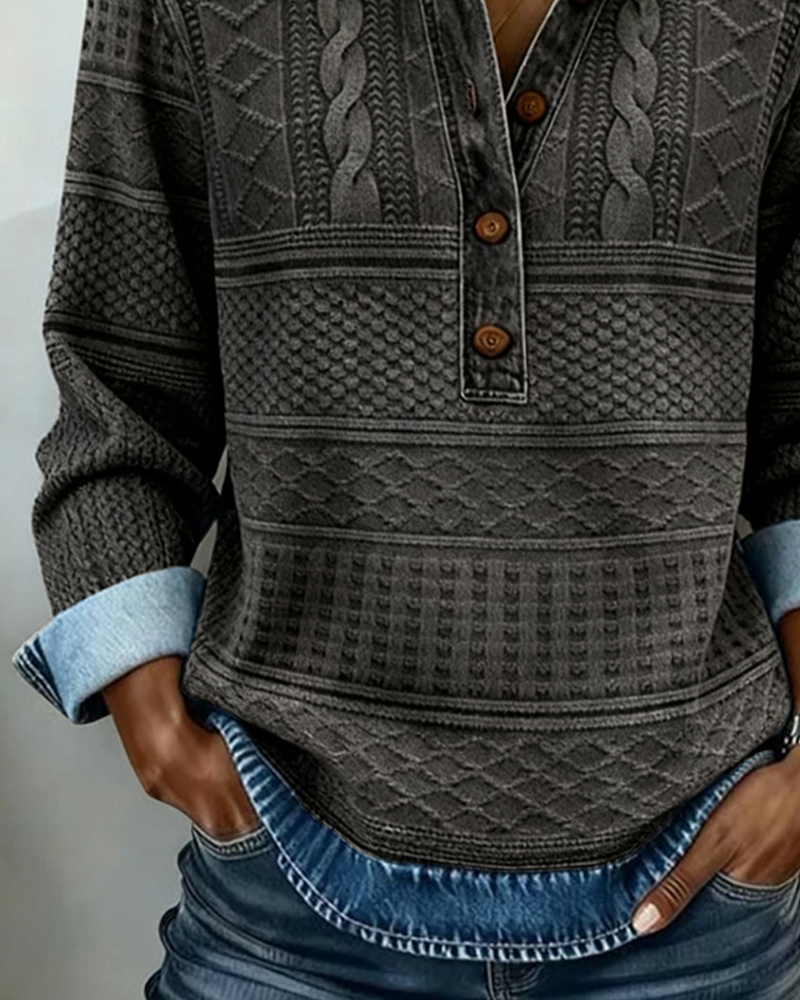 Amelia | Sweatshirt from Woven Jersey with Denim Details