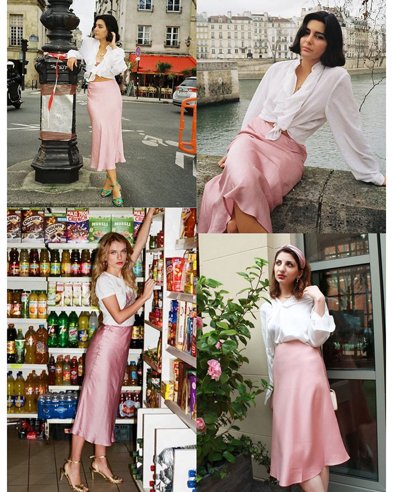 Eleanor | Elegant Satin Midi Skirt