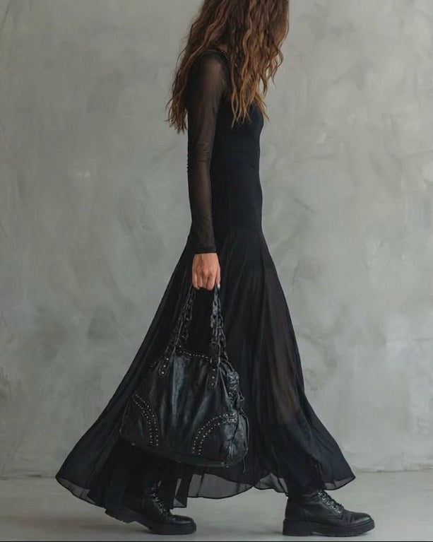 Neroa | Maxi Dress from Black Tulle in Relaxed Fit