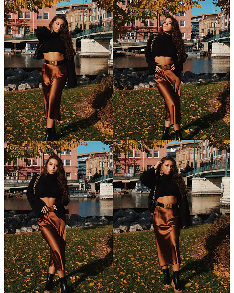 Eleanor | Elegant Satin Midi Skirt