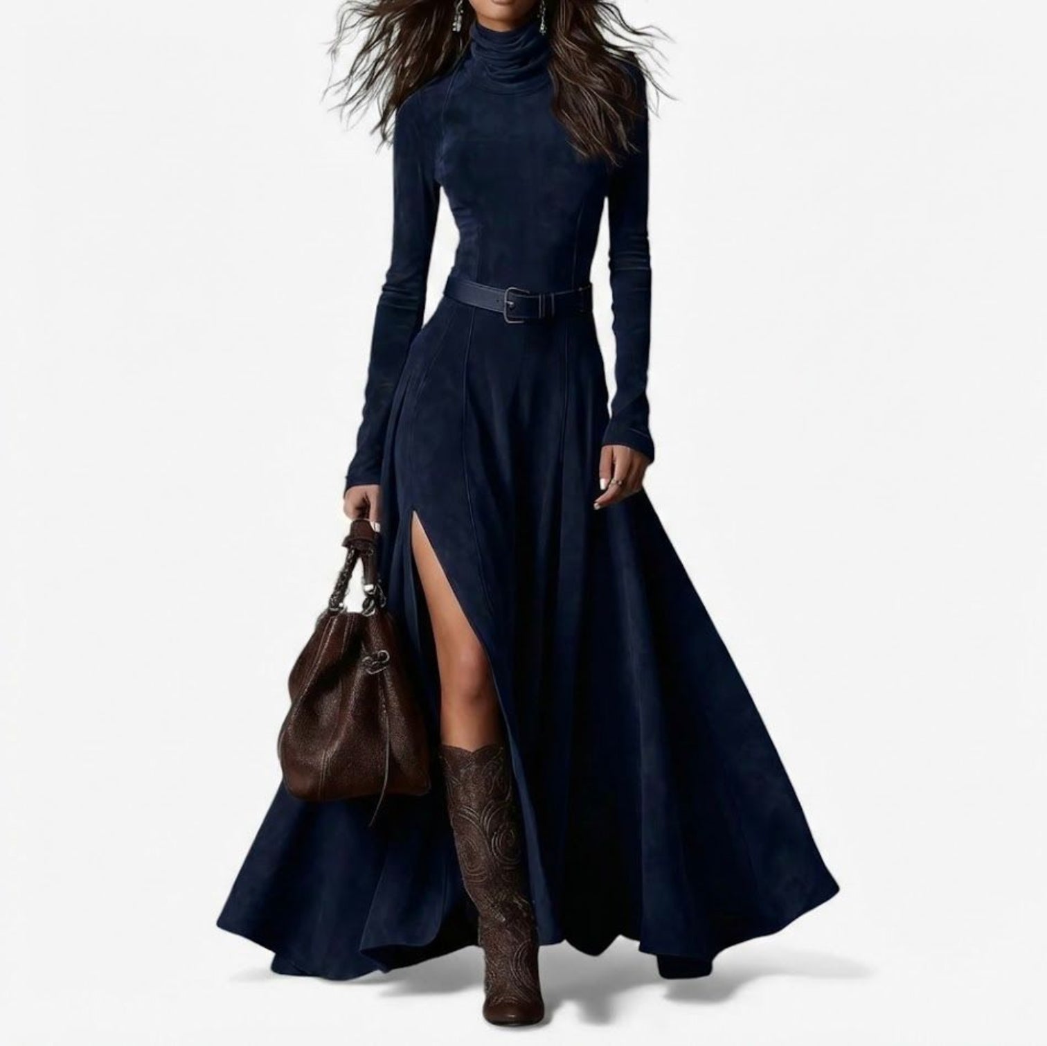 Marissa | Long Dress in Suede Look